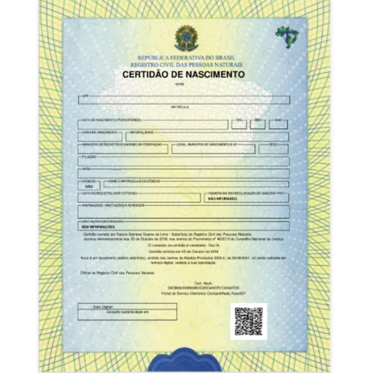 Certidão de nascimento com Tradução Juramentada oficial para cidadania e exterior