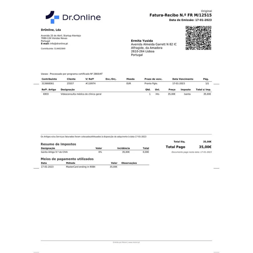 Fatura e documento administrativo com Tradução Juramentada oficial para exterior