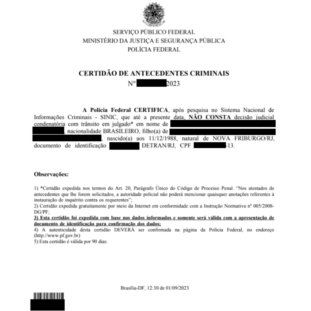 Certidão de Antecedentes Criminais – Tradução Juramentada