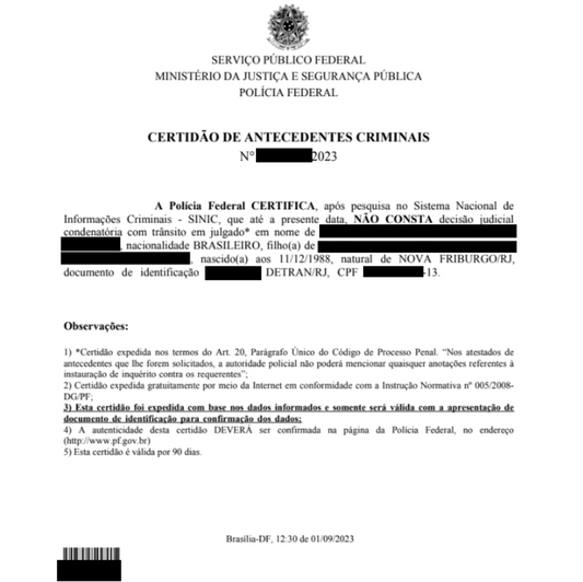 Certidão de Antecedentes Criminais – Tradução Juramentada
